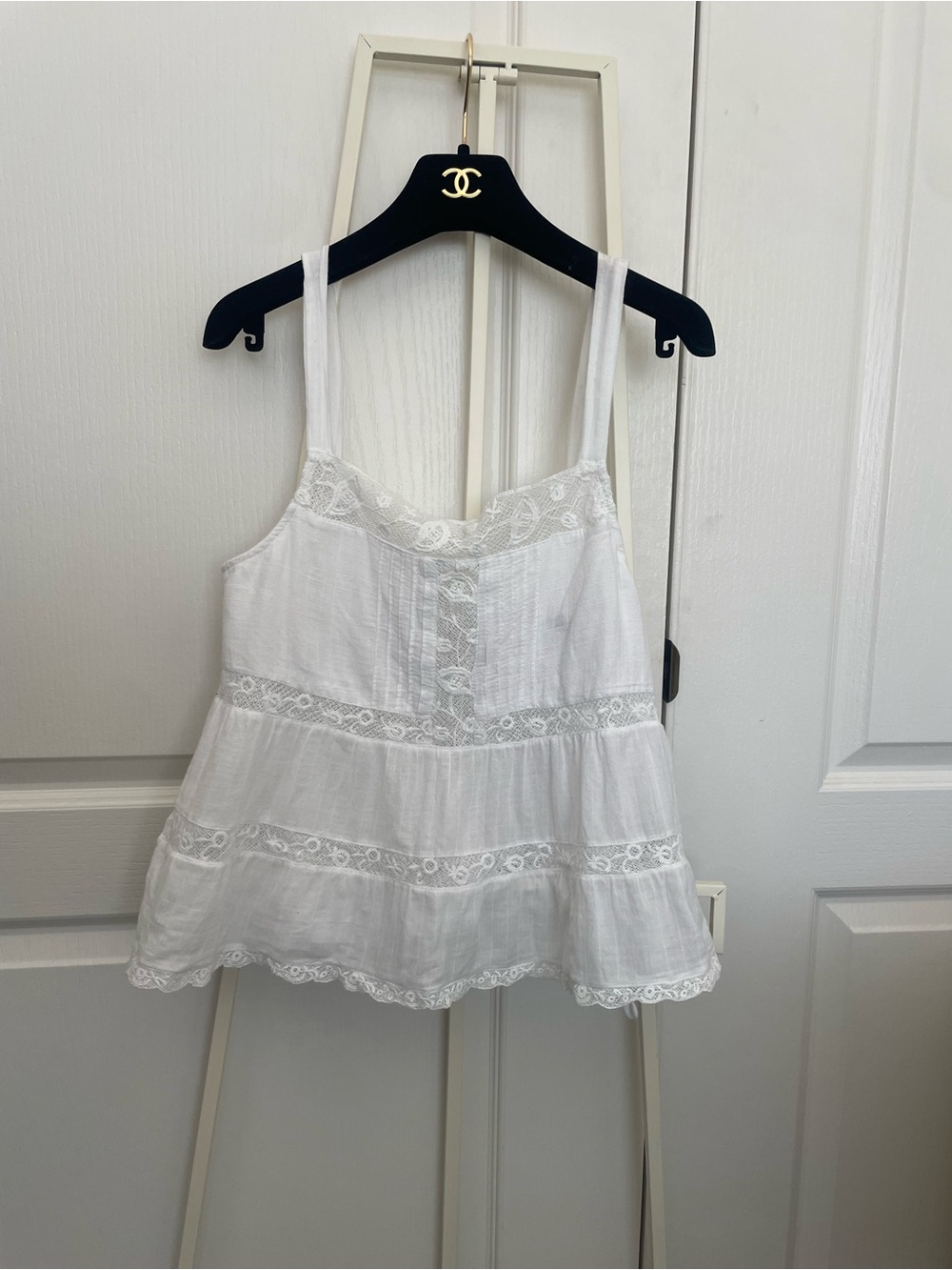 Zara White Lace-Trim Tiered Cami